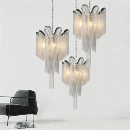 Lustre moderne en aluminium à LED avec chaîne et pompons — LZ4X9B