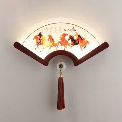 Applique murale en bois LED style éventail rétro japonais — LZ4X9P2