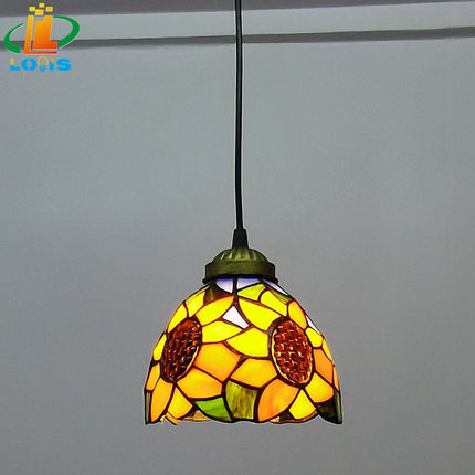 Lustre suspension vintage en verre style tournesol européen pour bar — LZ4X9T2