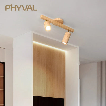 Plafonnier LED à spots sur rail style nordique en bois pour salon et magasin — LZ4X9T2