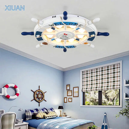 Lustre en bois méditerranéen avec LED pour chambre d'enfants — LZ4X9M