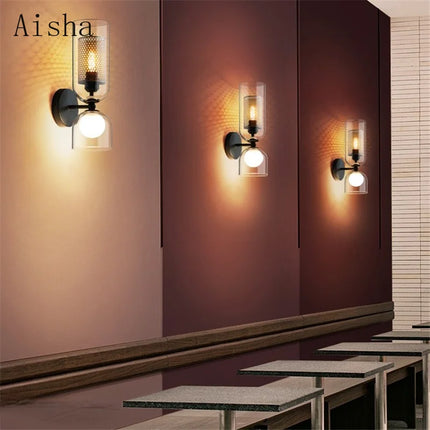 Applique murale double tête en verre rétro avec éclairage créatif — LZ4P9XQ