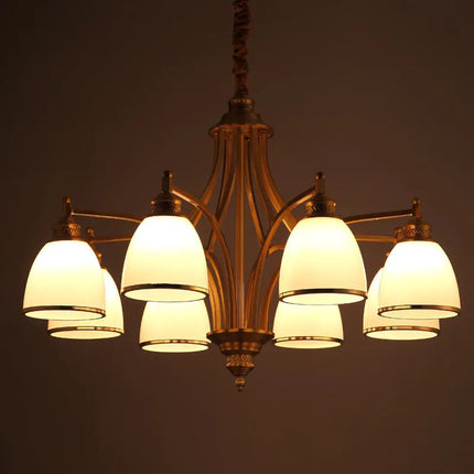 Lustre en cuivre avec abat-jour en verre blanc — LZ4X9T