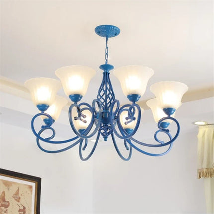 Lustre suspension en fer forgé avec abat-jour en verre vintage — LZ4P9XQ