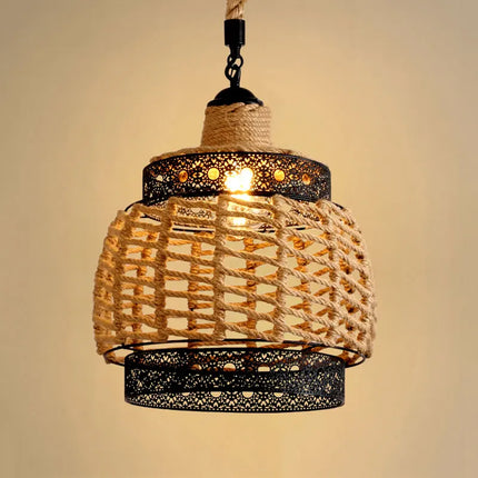 Lustre vintage réglable en chanvre pour salon et restaurant — LZ4X9JQ