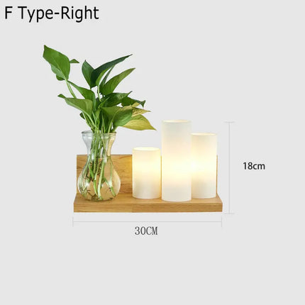 Applique murale nordique en bois avec abat-jour verre et LED plante verte — LZ4X9T1