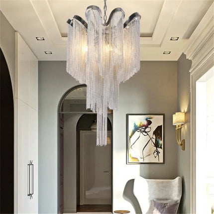 Lustre moderne en aluminium à LED avec chaîne et pompons — LZ4X9B