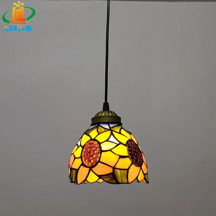 Lustre suspension vintage en verre style tournesol européen pour bar — LZ4X9T2