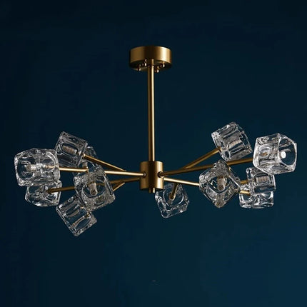 Lustre LED cube en verre glacé cuivre doré style industriel nordique — LZ4X9P2