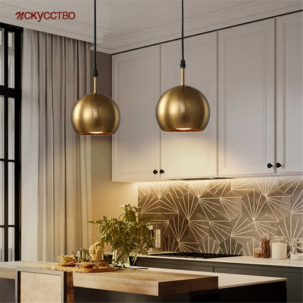 Suspension abat-jour en laiton doré style américain LED pour intérieur loft — LZ4X9T2