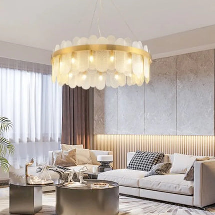 Lustre ovale suspendu en métal doré avec abat-jour en verre — LZ4X9T2