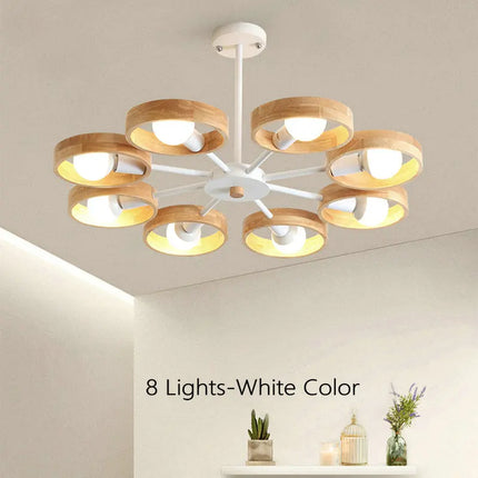 Lampe de lustre en bois nordique pour salon chambre salle à manger décor abat-jour en bois rond noir E27 Suspension