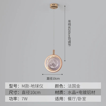 suspension LED en cristal doré au design nordique moderne