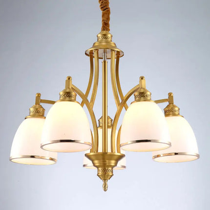 Lustre en cuivre avec abat-jour en verre blanc — LZ4X9T