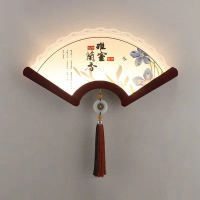 Applique murale en bois LED style éventail rétro asiatique décoratif — LZ4XJ9