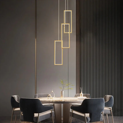 Lustre LED rectangulaire moderne en cuivre pour escalier et loft — LZ4X9P