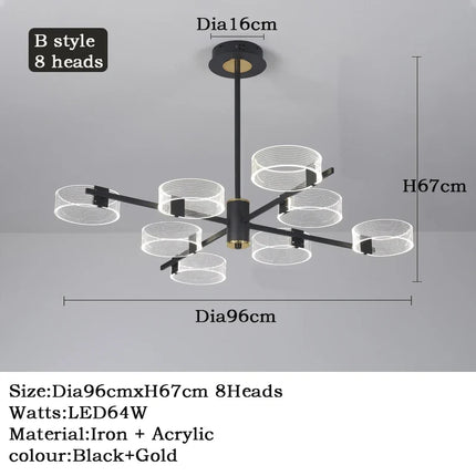 lustre industriel acrylique led pour éclairage intérieur décoratif