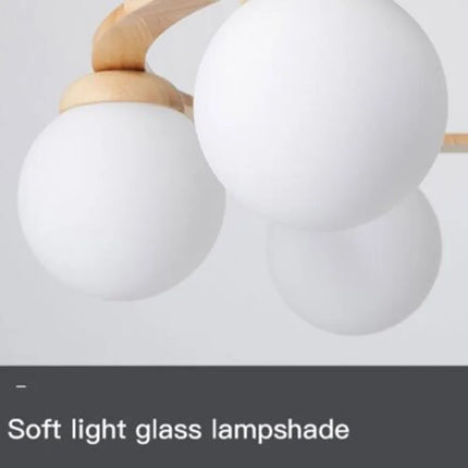 Suspension nordique en bois avec abat-jour en verre blanc — LZ4X9P2