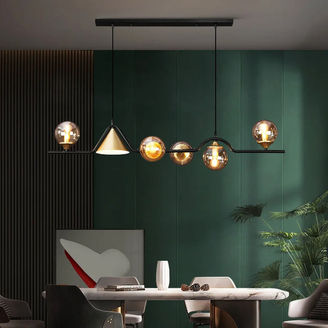 Lustre suspension rustique en verre et fer noir décoratif — LZ4N7Q2