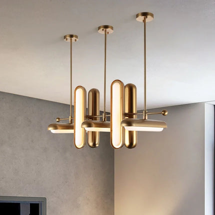 Lustre suspension Art déco doré en fer et verre pour salle à manger — LZ4X9P