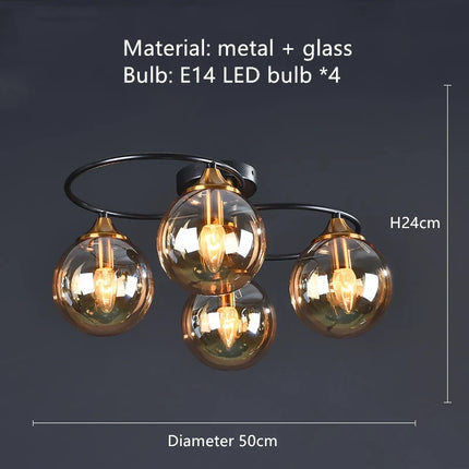 Lustre suspension en verre ambré et métal style nordique pour restaurant — LZ4X9T2