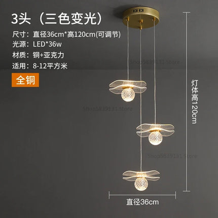 Lustre moderne LED en acrylique et cuivre forme feuille de lotus — LZ7XQ2