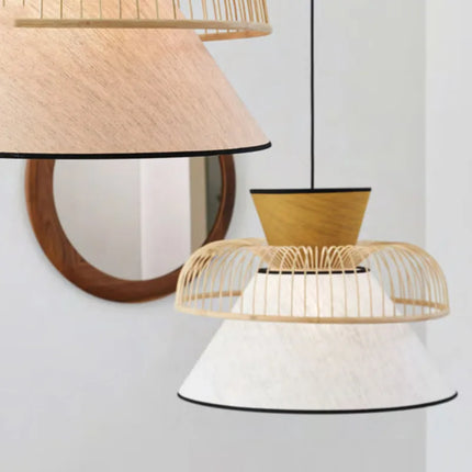 Suspension en tissu japonais et bambou au design moderne minimaliste — LZ4R9T1