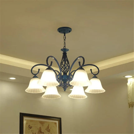 Lustre suspension en fer forgé avec abat-jour en verre vintage — LZ4P9XQ