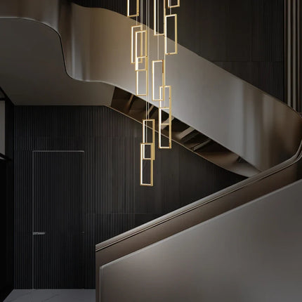 Lustre LED rectangulaire moderne en cuivre pour escalier et loft — LZ4X9P
