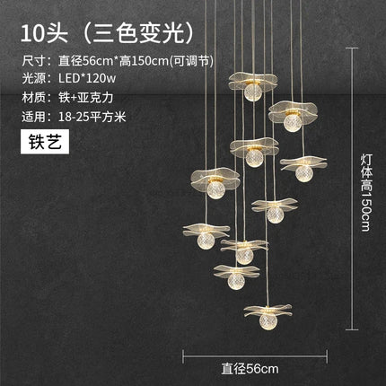 Lustre moderne LED en acrylique et cuivre forme feuille de lotus — LZ7XQ2