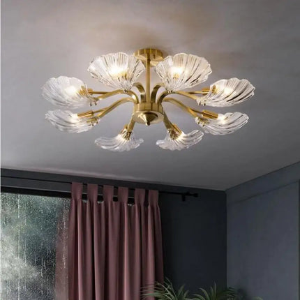 Plafonnier en verre antique avec coquille cuivre design moderne élégant — LZ4X9B