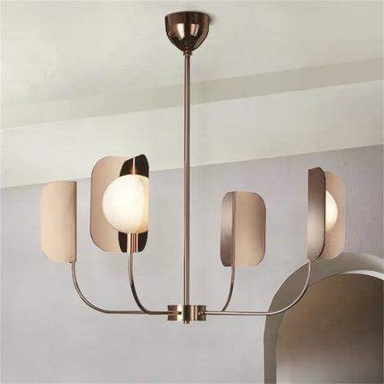 Lustre en métal avec éclairage en verre laiteux et feuilles décoratives — LZ4G7Q2