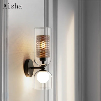 Applique murale double tête en verre rétro avec éclairage créatif — LZ4P9XQ