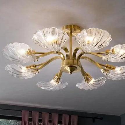 Plafonnier en verre antique avec coquille cuivre design moderne élégant — LZ4X9B
