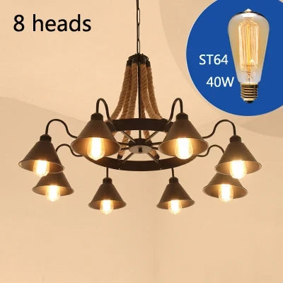 Lustre suspension vintage en fer forgé style industriel pour loft et café — LZ4G7X2