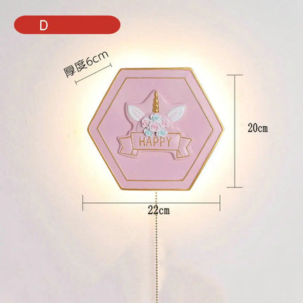 Applique murale dessin animé licorne princesse avec interrupteur hexagonal — LZ4QJ7M