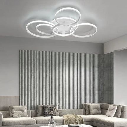 Lustre Led moderne anneau Led plafonniers salon chambre lumières plafond noir/blanc 1-5 anneau d'éclairage APP/lustre à distance