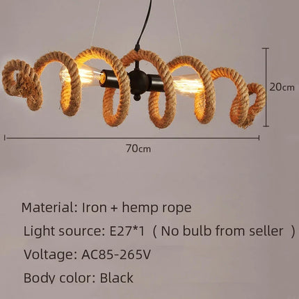 Lustre suspension rétro en corde de chanvre pour bar et café — LZ4X9T2
