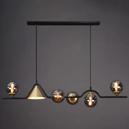 Lustre suspension rustique en verre et fer noir décoratif — LZ4N7Q2