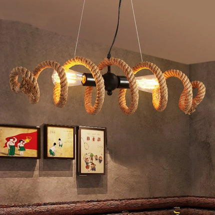 Lustre suspension rétro en corde de chanvre pour bar et café — LZ4X9T2