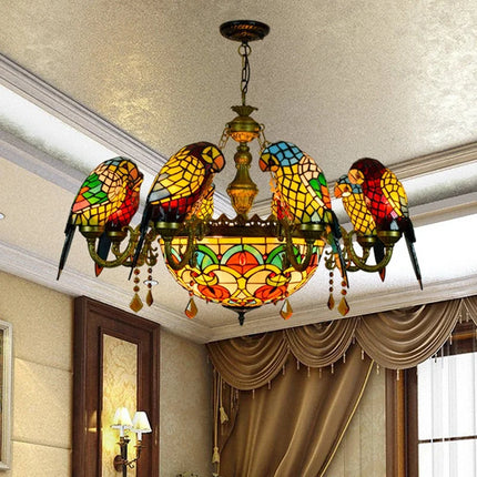 Lustre Tiffany vitrail lumineux oiseau perroquet élégant — LZ4X9T2