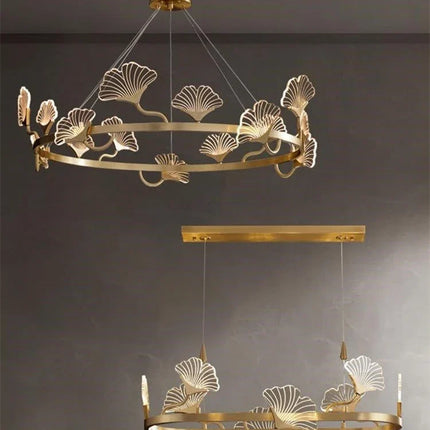 Lustre cuivre simple à LED avec design feuilles style chinois — LZ4M7Q2