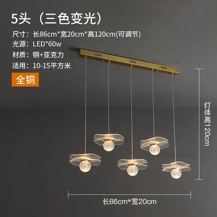 Lustre moderne LED en acrylique et cuivre forme feuille de lotus — LZ7XQ2