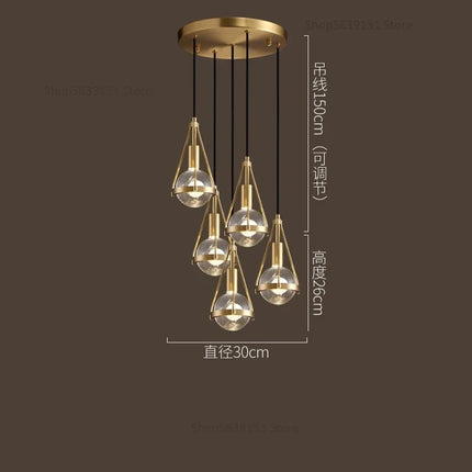 Suspension LED style loft en cuivre avec cristal nordique — LZ4X9P2Q