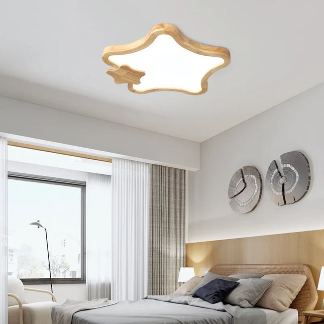 Plafonnier décoratif en bois forme étoile minimaliste — LZ4X9M2