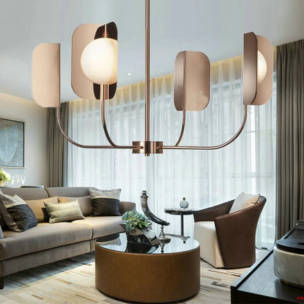 Lustre en métal avec éclairage en verre laiteux et feuilles décoratives — LZ4G7Q2