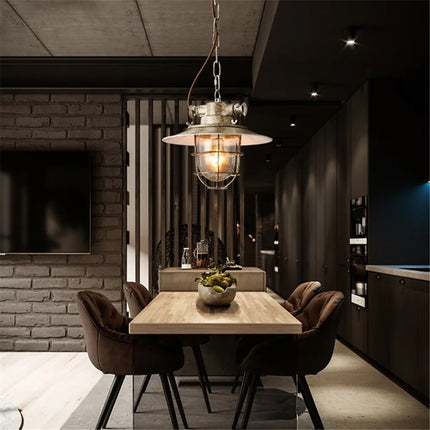Suspension industrielle LED vintage en fer et verre antidéflagrant — LZ4X9M2