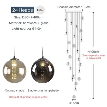 Lustre suspension boule de verre spirale style nordique pour duplex G4 — LZ4X9P2