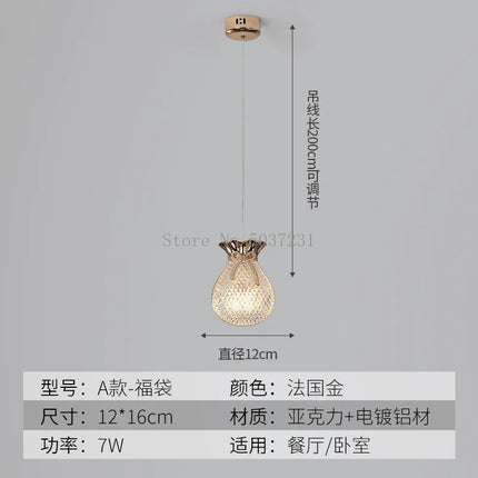 suspension LED en cristal doré au design nordique moderne