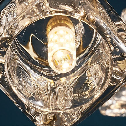Lustre LED cube en verre glacé cuivre doré style industriel nordique — LZ4X9P2